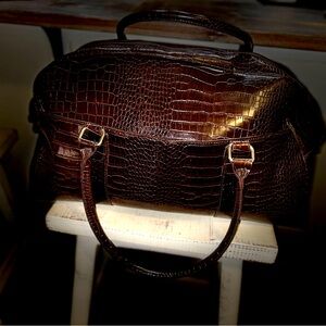 Brown Crocodile pattern weekender bag .